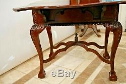 Antique Table De Jeu Victorienne Chippendale Goutte Éclisses En Acajou Échiquier Inlay