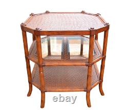 Asian Chippendale Style 3 Tier Bamboo Rattan Witan Glass Side Table Occasionnelle