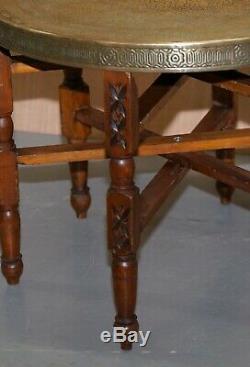 Autour De Collection 1920-1940 Laiton Persan Marocain Garnie Table D'appoint Pliante