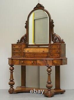 Belle Burr & Quarter Cut Walnut Antique Victorian Dressing Table Inc Miroir