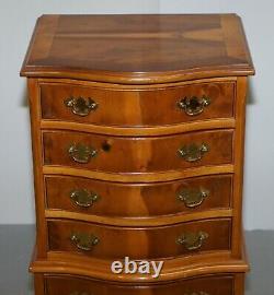 Belle Paire De Burr Yew Wood Small Sized Tallboy Chests Of Drawers Lamp Tables