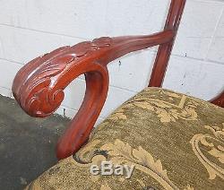 Chaise D'appoint Vintage Chippendale Sculptée Ton Bois Rouge Cadre En Bois Ton Tan