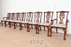 Chaises de salle à manger en acajou sculpté Chippendale d'Ethan Allen, ensemble de huit