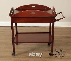 Chariot de bar vintage en acajou de style Chippendale avec plateau de majordome