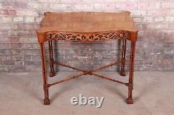 Chinese Chippendale Carved Mahogany Faux Bamboo Tea Table Par Beacon Hill
