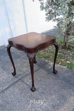 Chippendale Leather Top Ahogany Ball And Claw Feet Side Table 3448