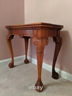 Chippendale-style Solid Mahogany Game Card Table Ball & Claw, Shell, Tiroir