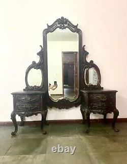 Coiffeuse ancienne / vintage de style Chippendale avec miroir et tiroirs