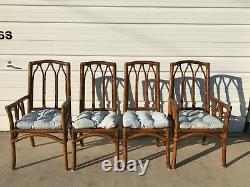 Ensemble À Manger Rattan Faux Bamboo Chairs Table Hollywood Regency Chinois Chippendale