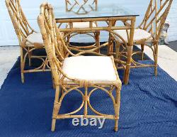 Ensemble vintage de 4 chaises en bambou Chippendale chinois et table carrée en bambou italien