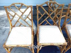 Ensemble vintage de 4 chaises en bambou Chippendale chinois et table carrée en bambou italien