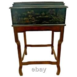 Ethan Allen Chairside Box On Stand Table Chest Asian Themed Boxed Jambe Feutre Doublé