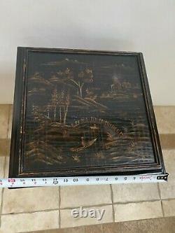 Ethan Allen Chairside Box On Stand Table Chest Asian Themed Boxed Jambe Feutre Doublé