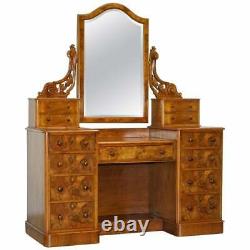 Exquis Antique Victorien Burr Dressing Table Tiroirs Miroir D'origine
