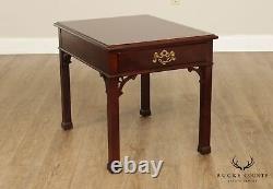 Henredon Chippendale Style Vintage Paire Acajou Tables D'extrémité D'un Tiroir