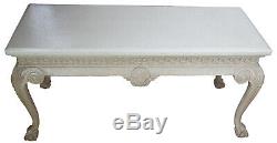 Irish Chippendale 61 Console Sofa Table Ball & Claw Festonnée Moderne Chic Blanc