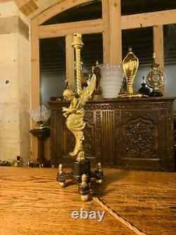 Lampe De Table Dorée D’ange De Laiton, Chérubin Antique