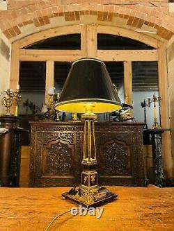 Lampe De Table En Bois Laqué Noir De Chineterie Antique