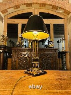Lampe De Table En Bois Laqué Noir De Chineterie Antique