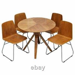 MID Century Modern Bent Contreplaqué Table À Manger Et Quatre Chaises Avec Bases Chromées