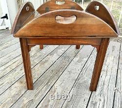 Meubles De Baker Vintage Solid Ahogany Butler Style Chippendale Plateau Table