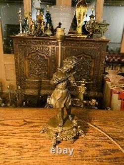Moreau Violon Fille Lampe De Table En Bronze