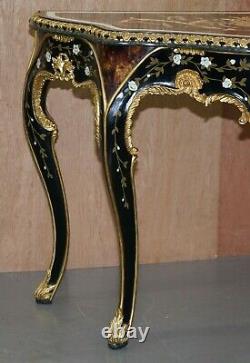Paire Importante De Pietra Dura Marble Demi Lune Console Tables Bronze Gilding