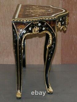 Paire Importante De Pietra Dura Marble Demi Lune Console Tables Bronze Gilding
