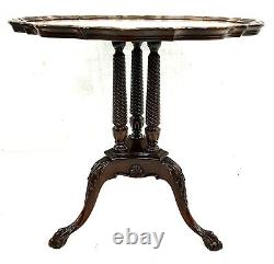 RARE Table de thé Antique Chippendale en acajou Sculptée à la main avec bordure en croûte de tarte