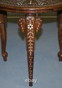 Rare Anglo Indian Export Taj Mahal Elephant Rosewood Inlaid Side Lamp Wine Table