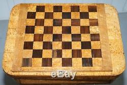 Rare Biedermeier Burr Satinwood Table À Jeux Victorienne Pour Cartes D’échecs Dépliable