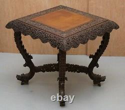 Rare Birman Circa 1880 Anglo Indian Rosewood Square Centre Table Occasionnelle