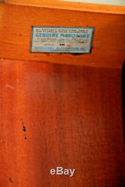 Rare Carte Vintage Table Fasciée Acajou Gaufrée Tiroir Pieds Sculptés En Cuir