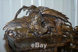Rare Chinese Export Dragons Phoenix Oiseaux D'écriture Table Bureau Et Chaise Assortie