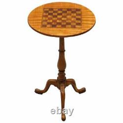 Rare Entièrement Restauré Victorian Walnut & Rosewood Incrusté Chess Games Trépied Table