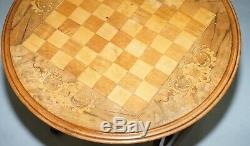 Superbe Circa 1890 Noyer Marqueterie Incrusté Jeux D'échecs Table Biedermeier Base