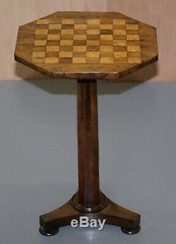 Superbe Victorienne 1860 Rosewood Piédestal Jeux D'échecs Dames Backgammon Table