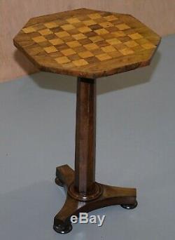 Superbe Victorienne 1860 Rosewood Piédestal Jeux D'échecs Dames Backgammon Table