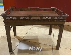 Table À Thé Acajou Antique Avec Plateau À Thé Amovible Chippendale Style Vintage