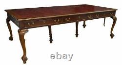 Table Antique, Bibliothèque, Acajou, Chippendale Style Cuir Rouge, Début Des Années 1900