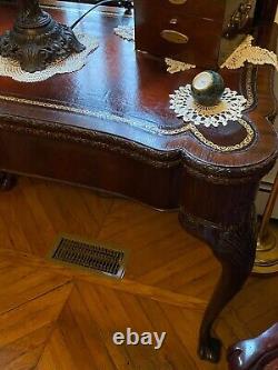 Table Console à plateau en acajou ancien à rabat, style Chippendale incrustée de cartes, griffes du 18e siècle.