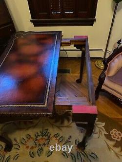 Table Console à plateau en acajou ancien à rabat, style Chippendale incrustée de cartes, griffes du 18e siècle.