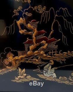 Table D'appoint Vintage Laque Noire Drexel Heritage Asian Chinoise Chinoiserie Chinoise
