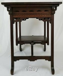 Table De Bibliothèque Chinoise Chippendale Salle De Bureau En Noyer Sculpté Asiatique Vintage Antique