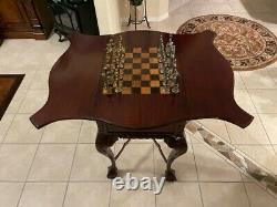 Table De Jeu Antique Victorian Chippendale Drop Side Deux Tiroirs Chess Inlay