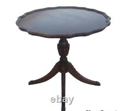 Table à thé à piédestal sculpté de style vintage antique fédéral avec bordure de tarte