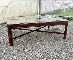 Table basse Vintage Lane Chinoiserie de style Chippendale avec plateau en verre