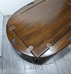 Table basse de style vintage de la collection Georgian Court Cherry de Ethan Allen avec plateau de service 11-8009