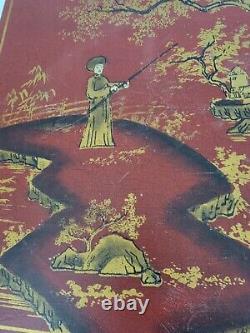 Table d'appoint vintage orientale, en bois peint à la main, style Chippendale chinois, rouge et or