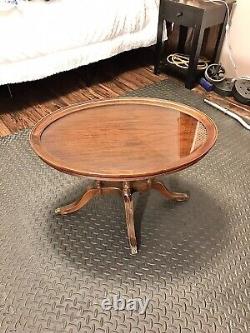 Table de majordome à plateau en verre amovible en acajou vintage des années 1950